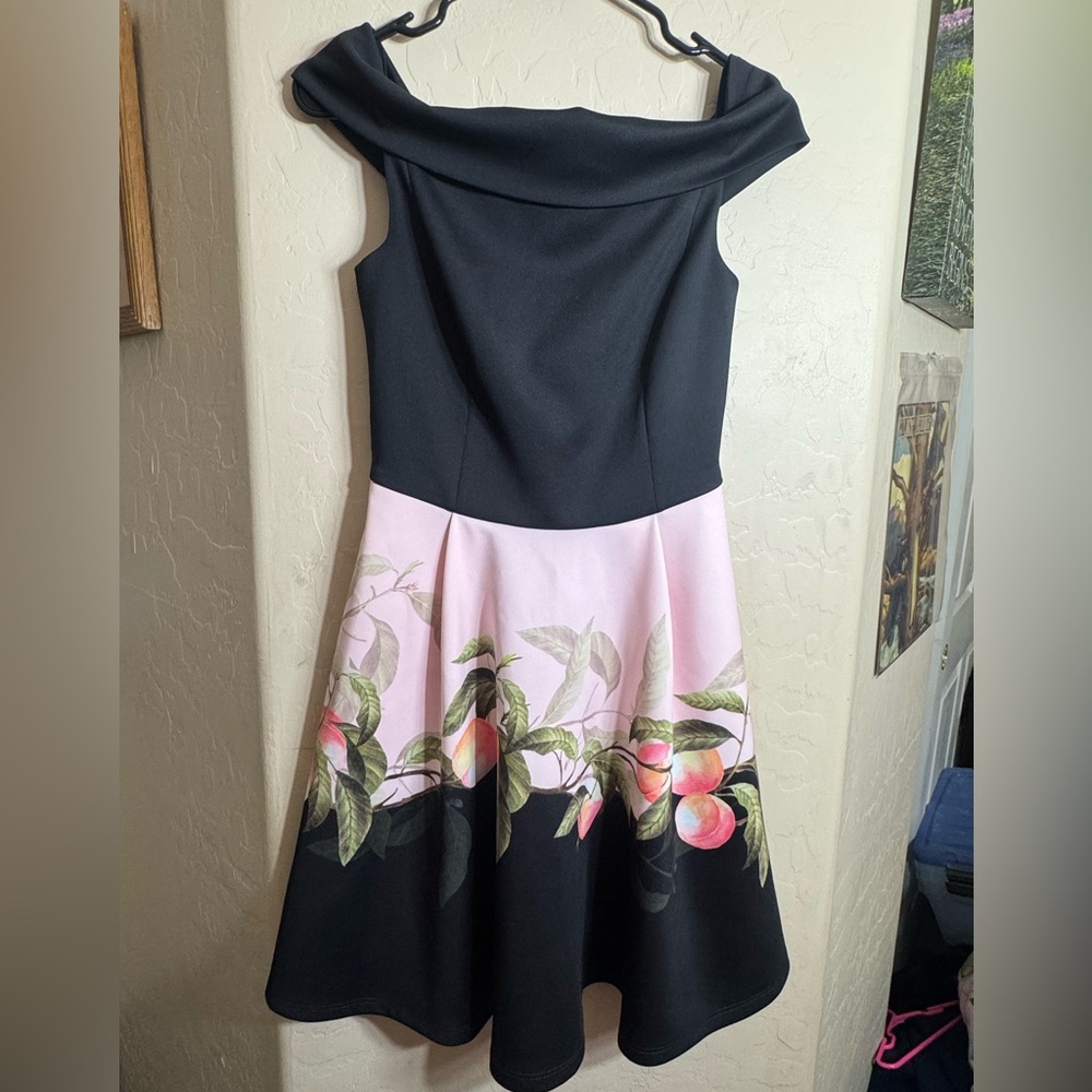 Ted Baker London Off Shoulder Peach Print Fit Flare Cocktail Dress with pockets